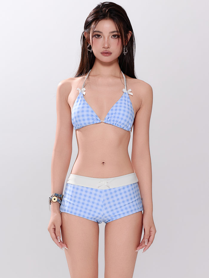 Korean-style Fresh Gingham Bikini Set