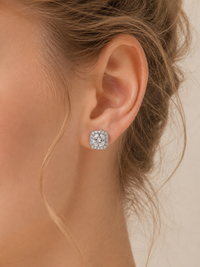 Cushion Cut Halo Stud Earrings