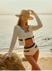 Chanel-Style Bikini Separated Long Sleeve Three-Piece Set