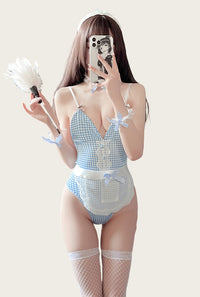 Sweet Maid Lingerie Costume with Stockings and Feather Duster