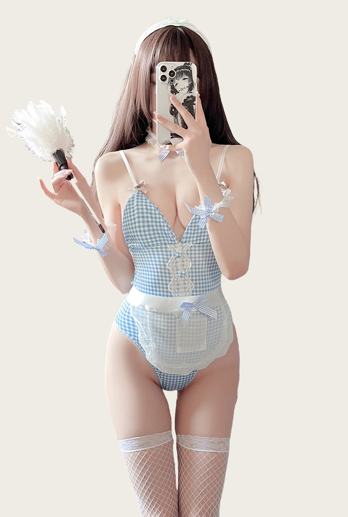 Sweet Maid Lingerie Costume with Stockings and Feather Duster
