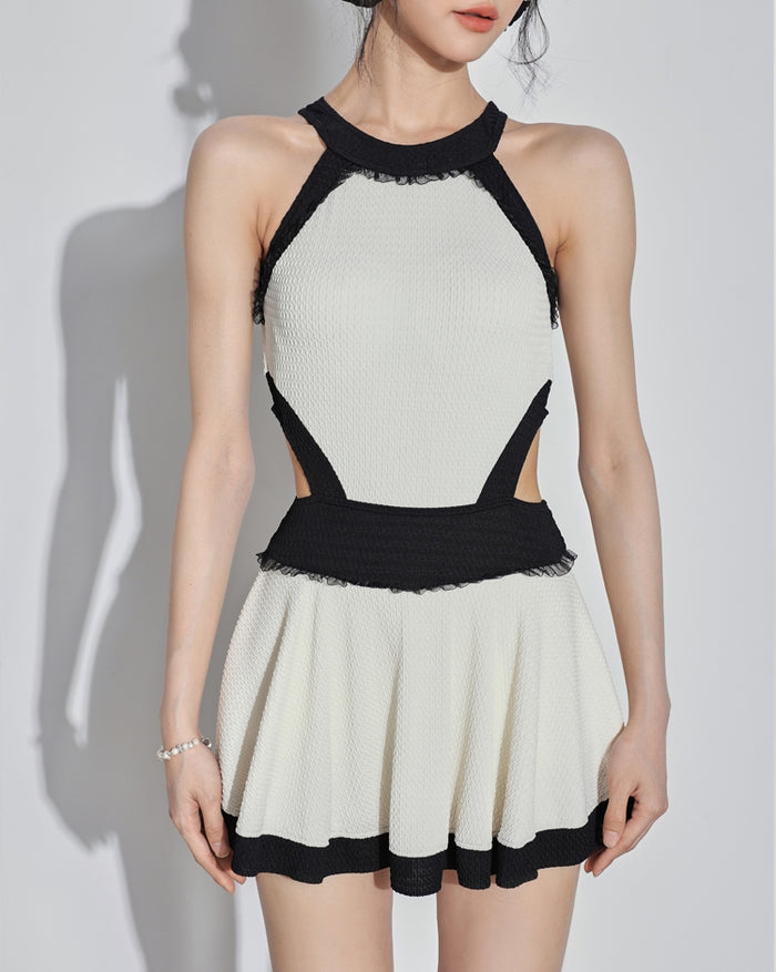 Elegant White Tea One-Piece Modest Swimsuit