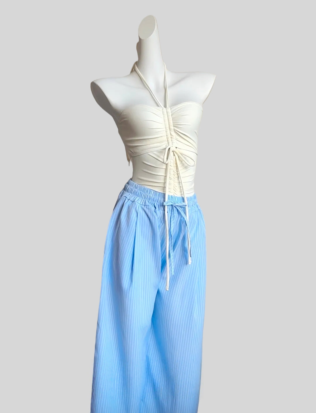 Strapless Halter One-Piece Swimsuit + Wide-Leg Pants Set