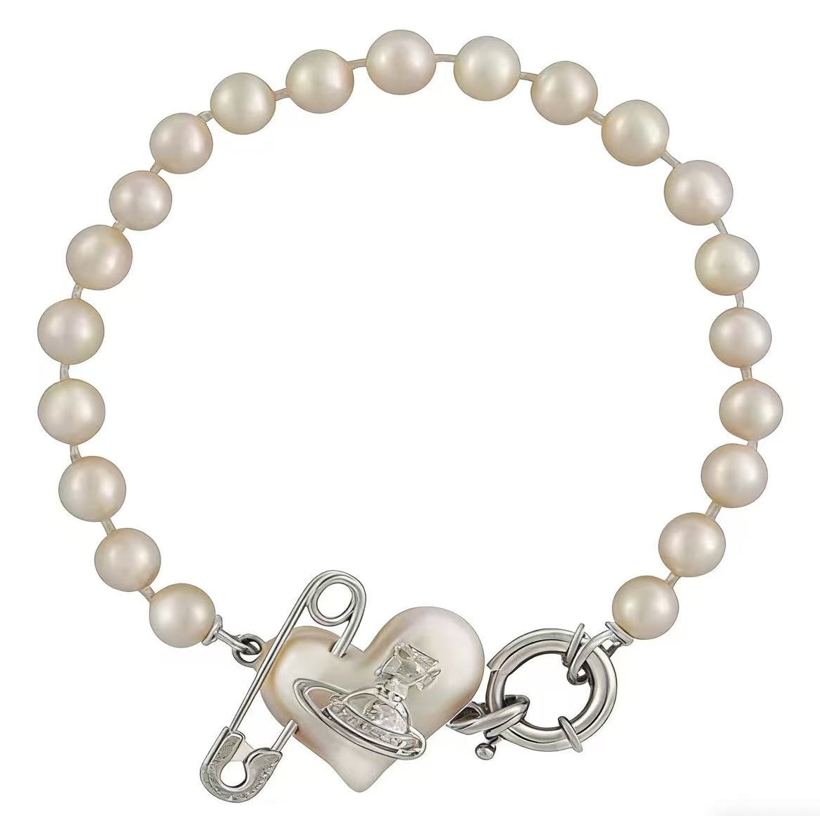 Classic Saturn pearl heart bracelet