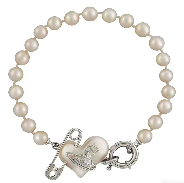 Classic Saturn pearl heart bracelet