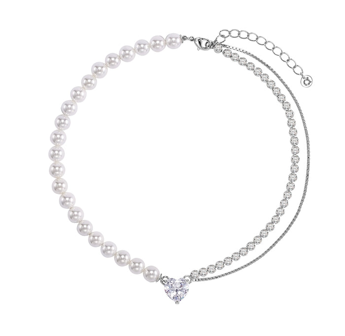 Double-Layered Pearl and Rhinestone Necklace
