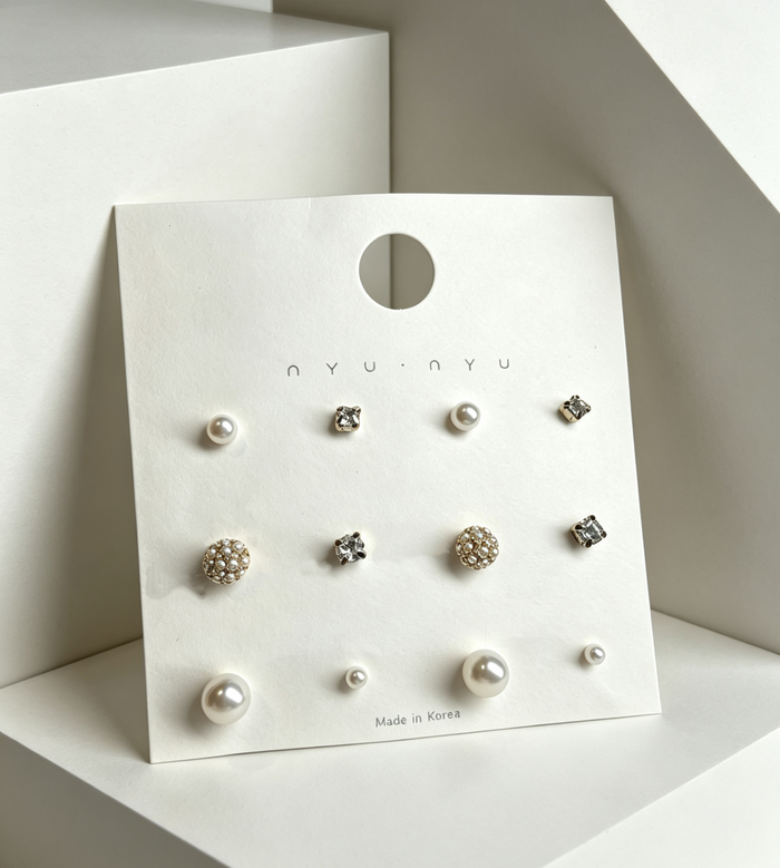 6 Pairs Korean Style 925 Silver Needle Stud Earrings Set