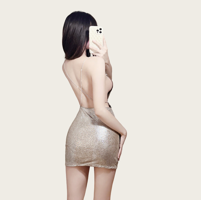 Silver Chain Backless Dress