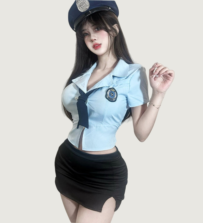 Officer-Inspired Bodycon Lingerie Set (with Stockings and hat)