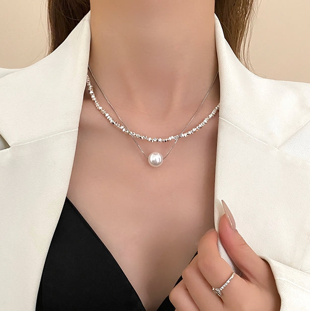Silver Shimmer Layered Double Necklace