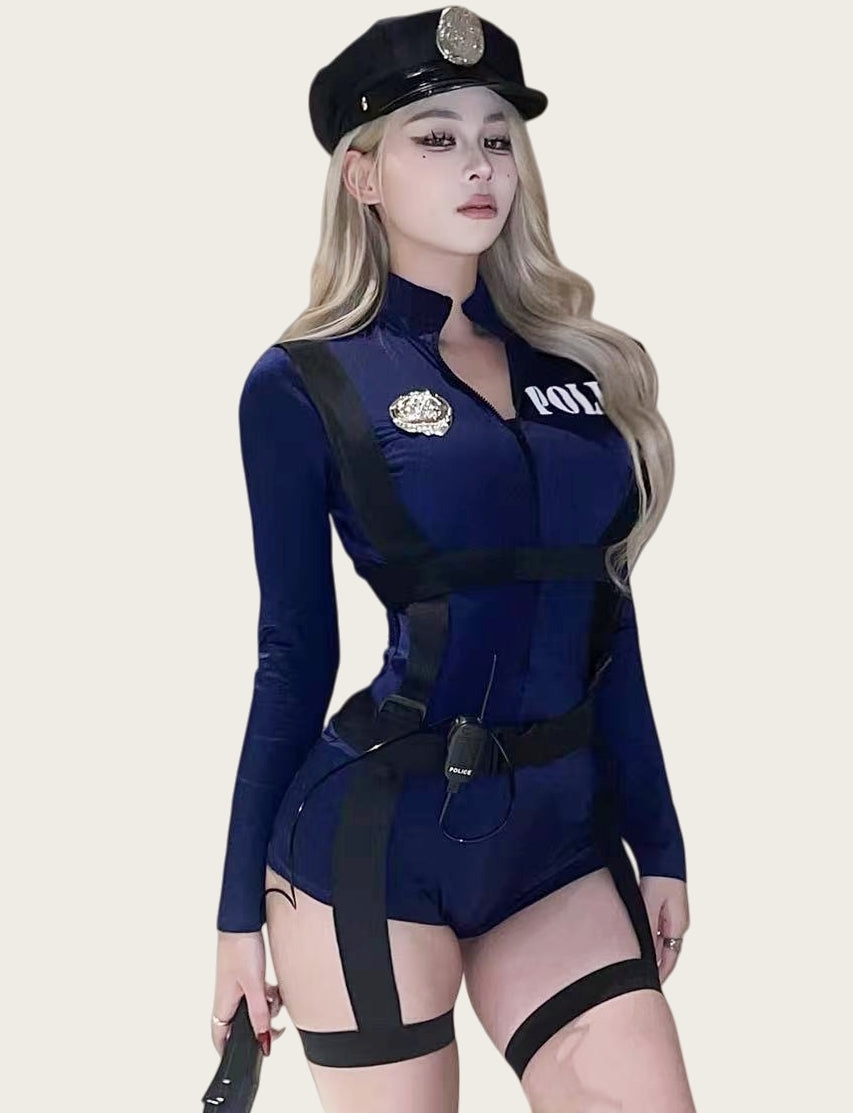 Elegant Officer-style Fitted Police Costume (with Stockings)