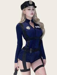 Elegant Officer-style Fitted Police Costume (with Stockings)