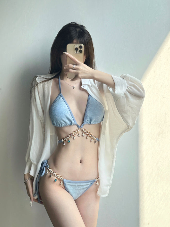Sexy Three-Piece Bikini with Tie-Back Swimwear