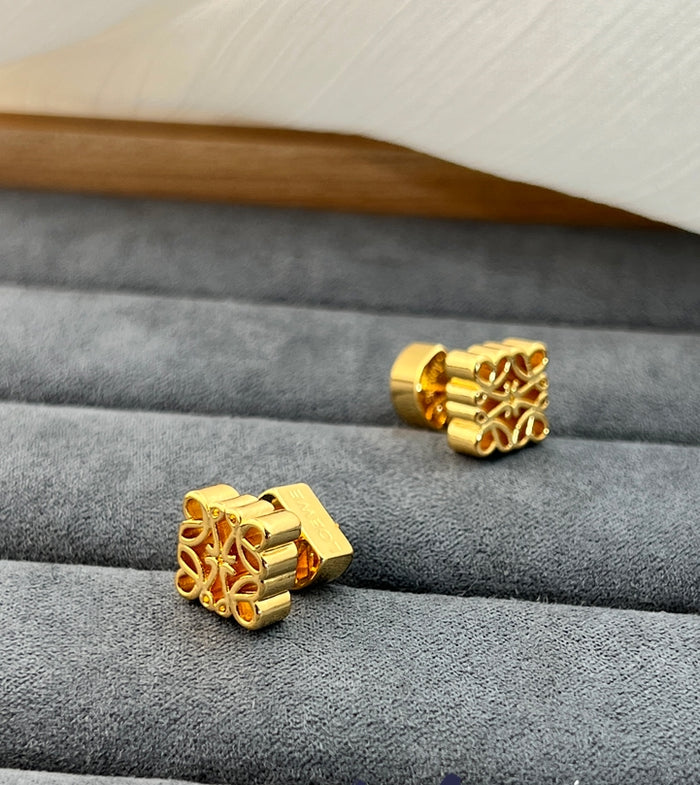 Geometric Hollow Gold 3D Stud Earrings
