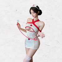 Sheer mesh bodycon mini skirt with a sexy nurse-inspired look