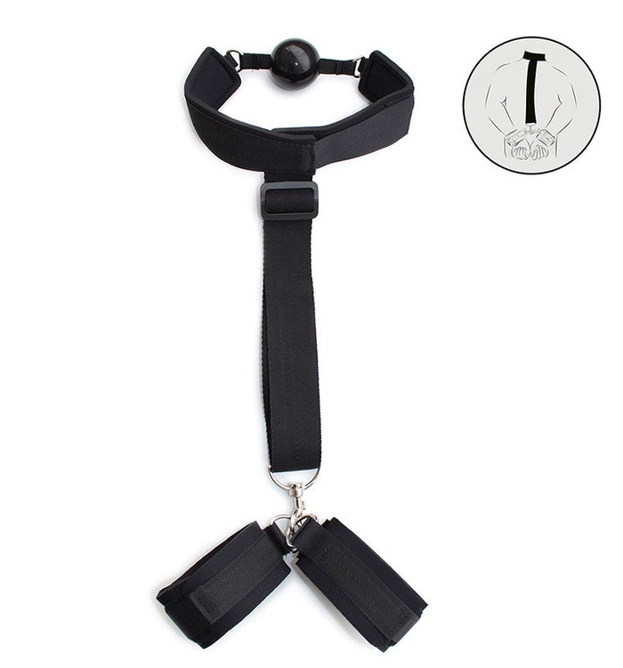 Bondage-style Reverse Handcuffs with Ball Gag