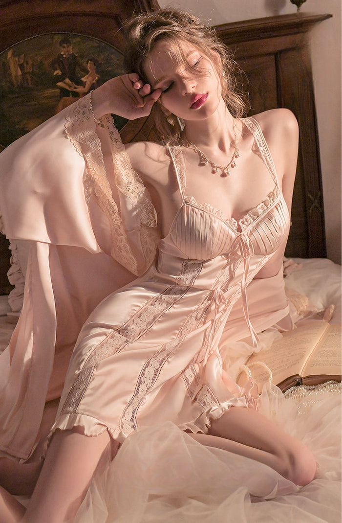 Silk Lace Skin-friendly Nightdress + Robe Set