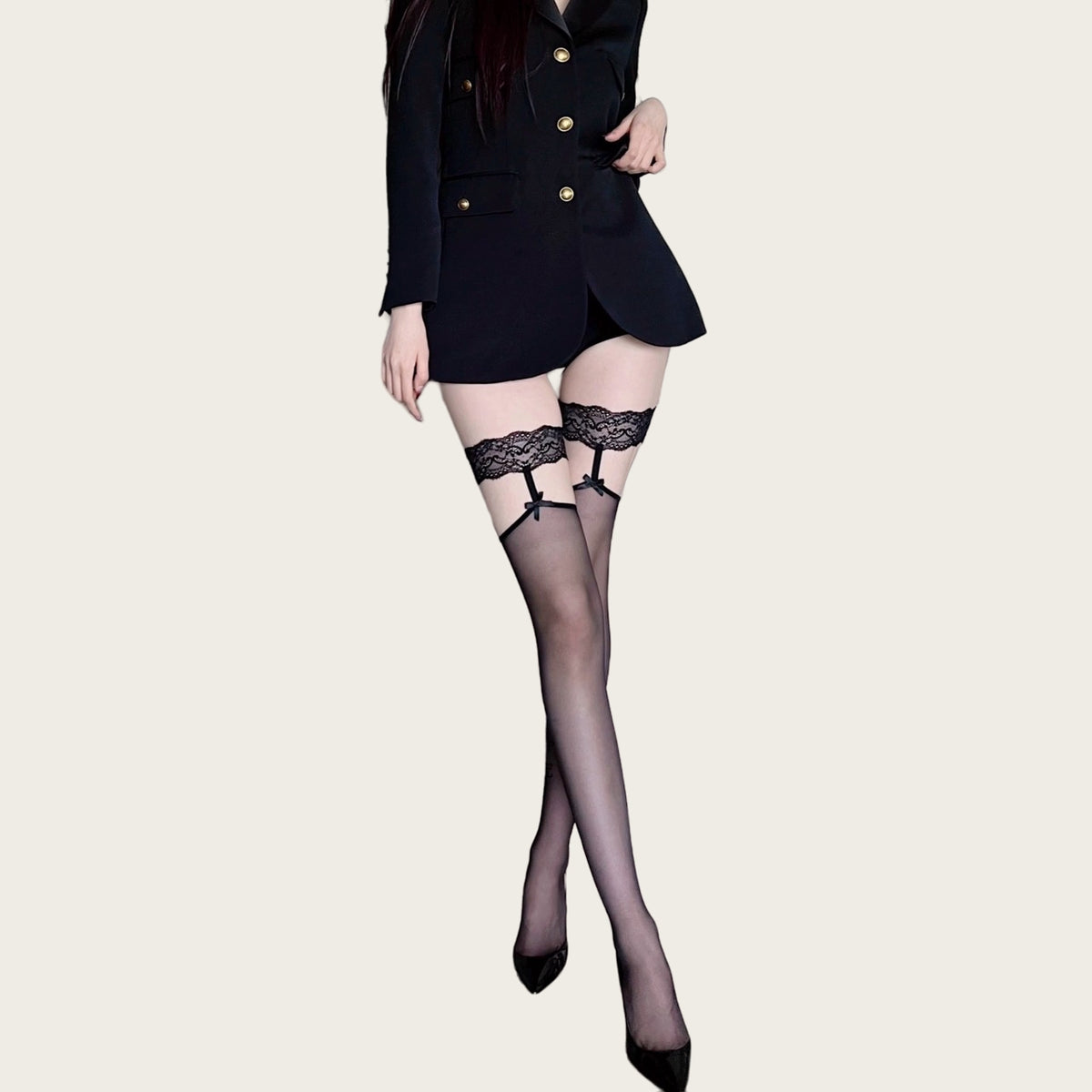 Lace Garter Belt with Black Stockings