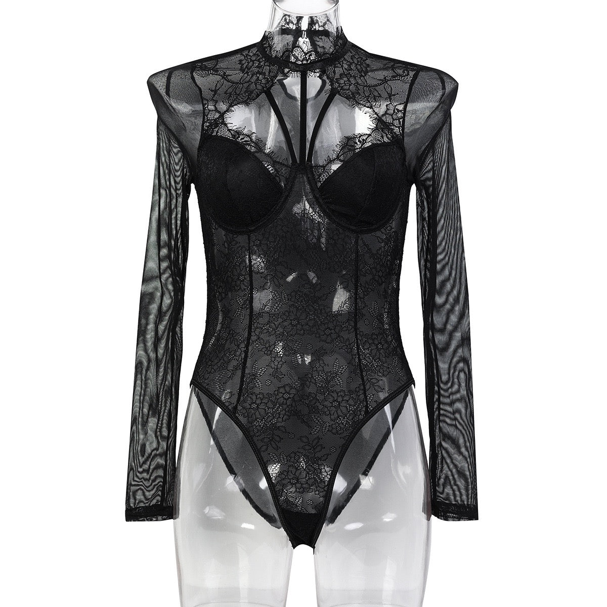 French Style Sexy Lace Bodysuit with Eyelash Trim