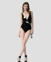 French Vintage One-Piece Swimsuit with 3D Rose Detail
