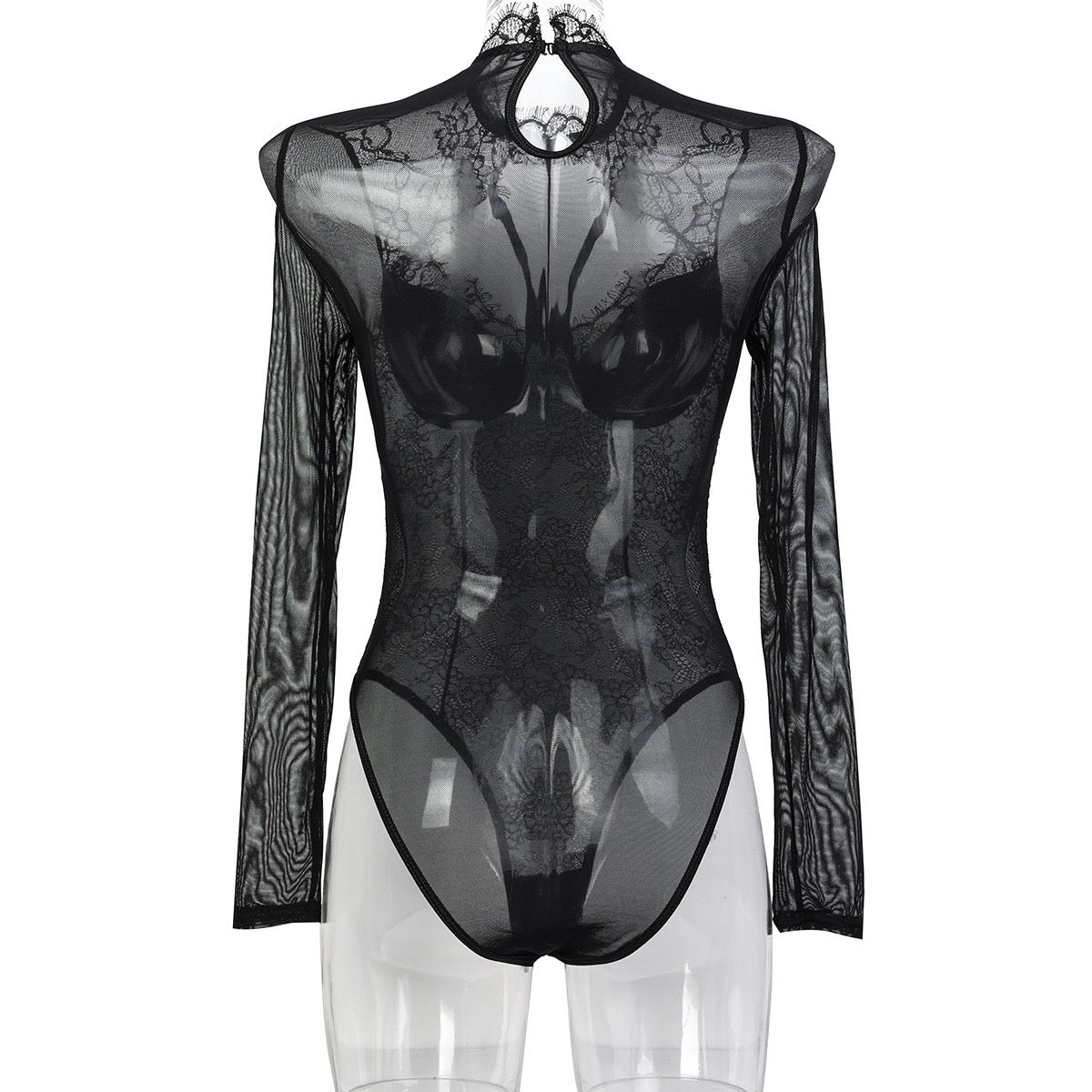 French Style Sexy Lace Bodysuit with Eyelash Trim