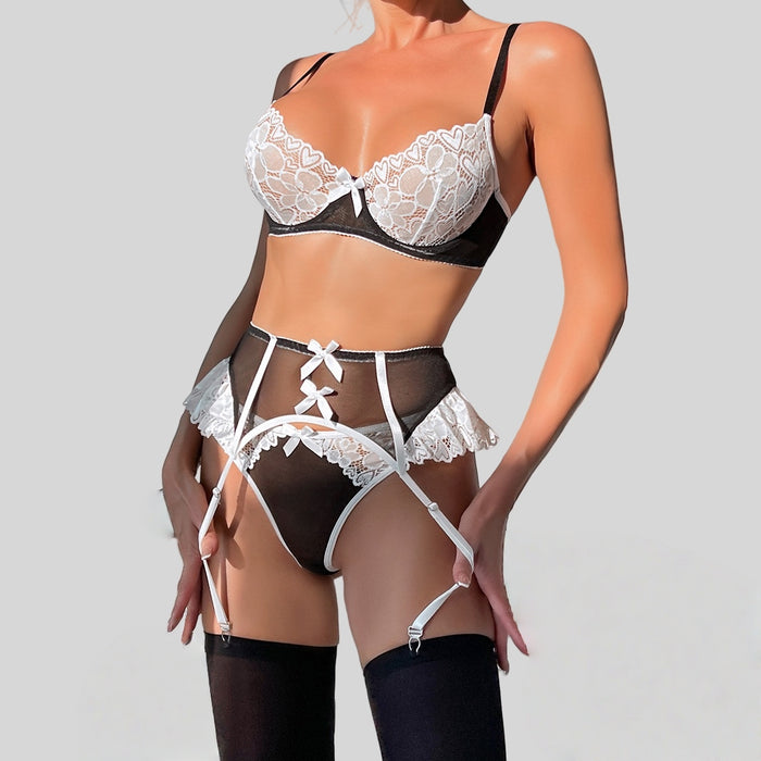 European and American Sexy WIREFREE Lace Lingerie Set (with Stockings)