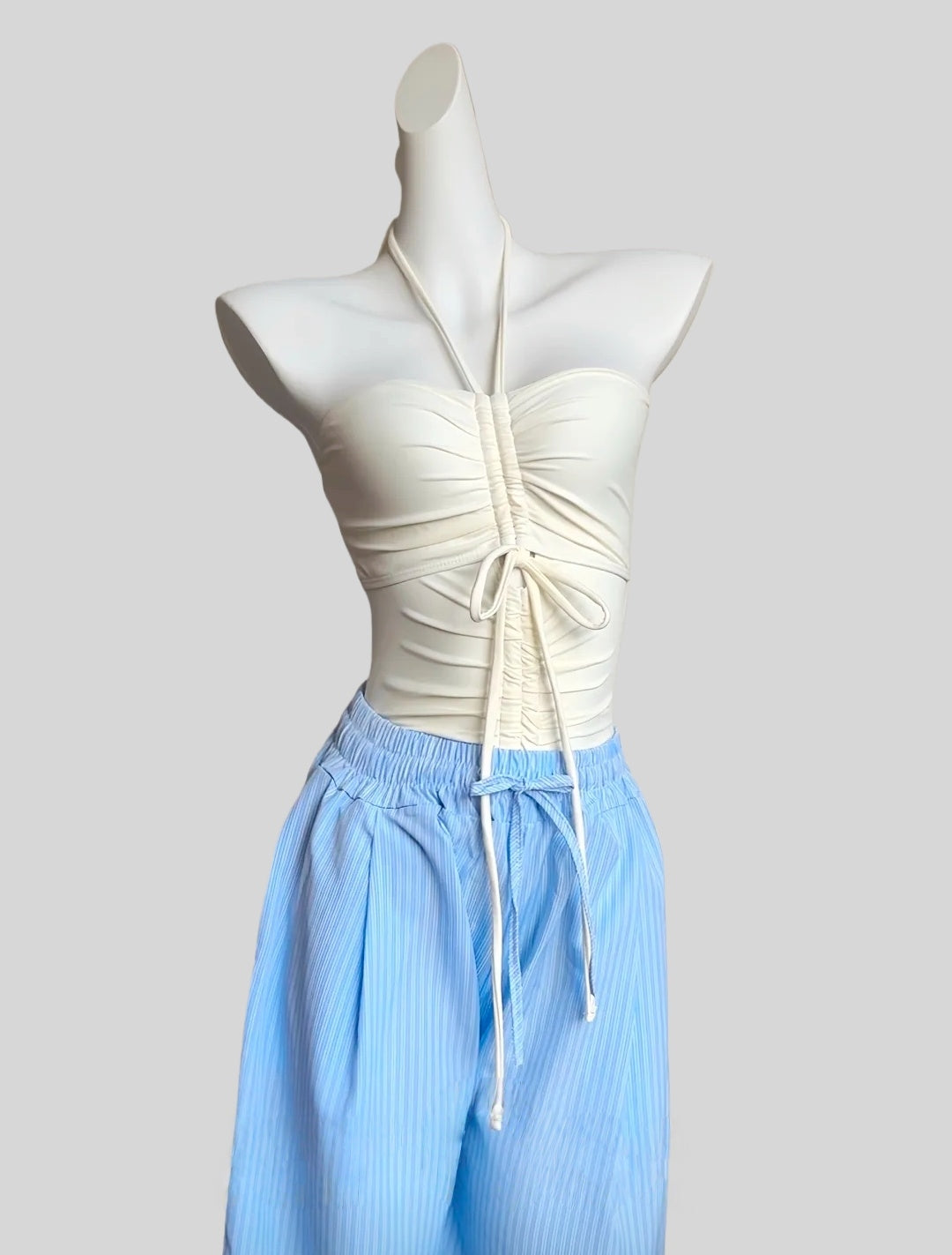 Strapless Halter One-Piece Swimsuit + Wide-Leg Pants Set