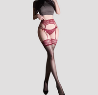 French Lace Burgundy Garter Stockings (Panty Not Included)
