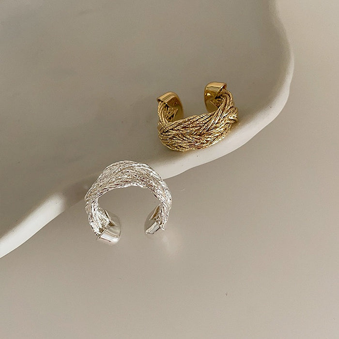 Vintage European and American Style Metal Woven Minimalist Open Ring