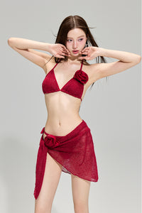 Red Sparkle Luxe 3-Piece Bikini Set &nbsp;