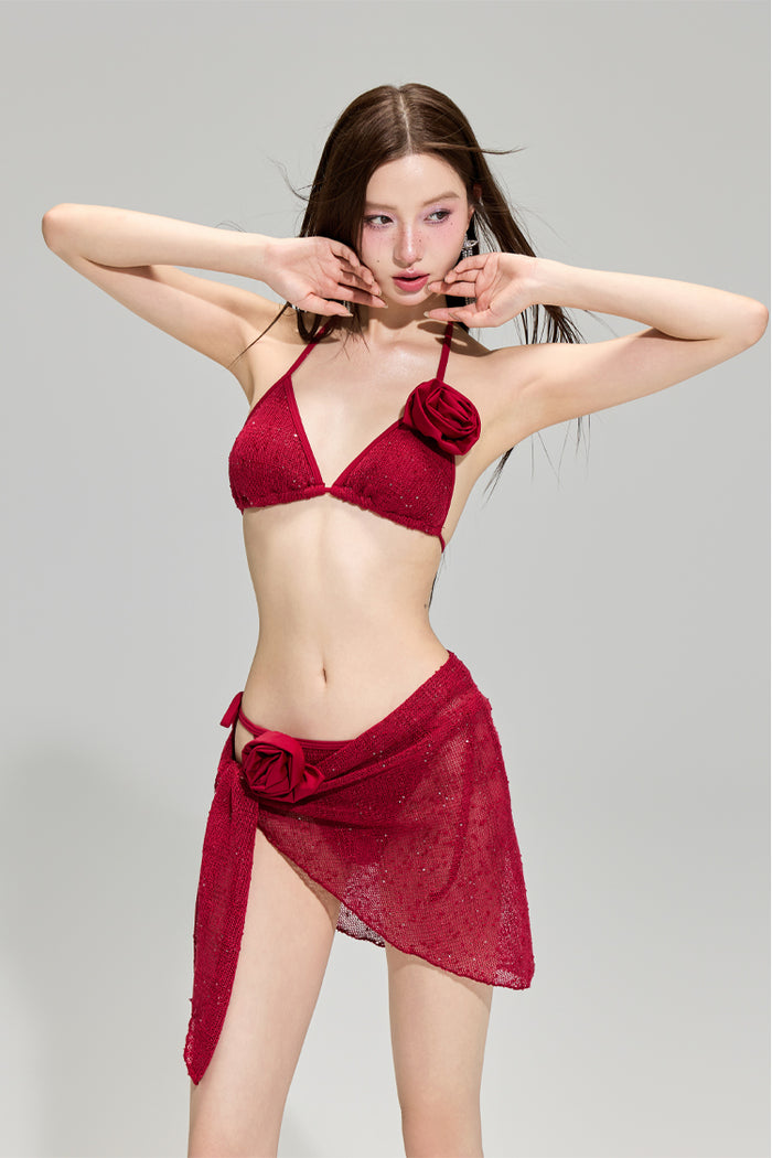 Red Sparkle Luxe 3-Piece Bikini Set &nbsp;