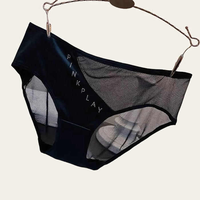 Satin Mesh Low-Rise Rhinestone Panties
