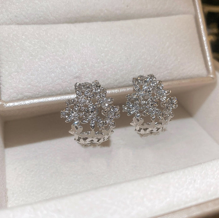 Korean Hollow Exquisite Rhinestone 925 Silver Stud Earrings
