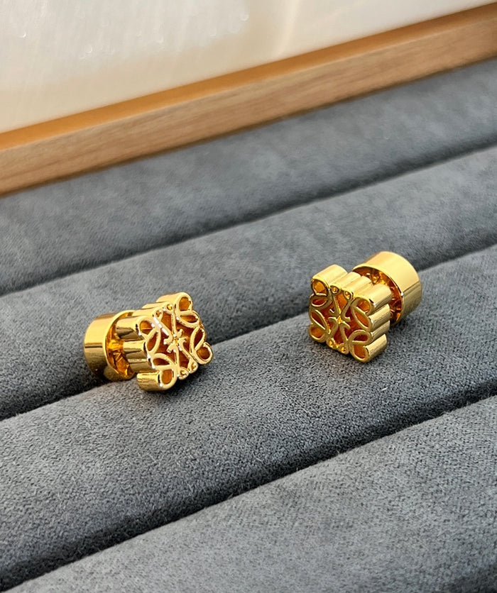 Geometric Hollow Gold 3D Stud Earrings