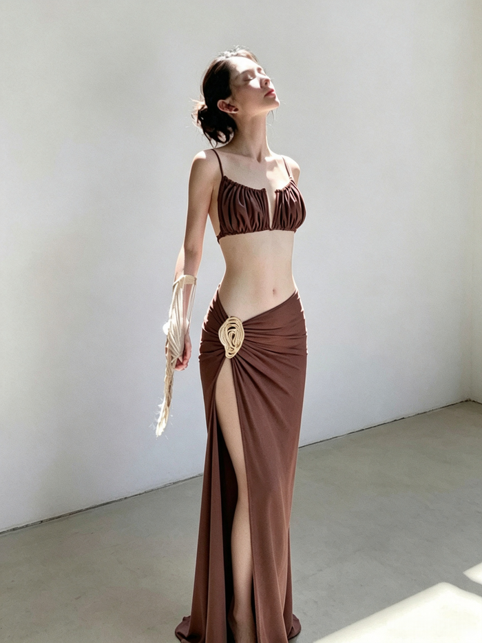 Bikini & Slit Maxi Skirt 3-Piece Set