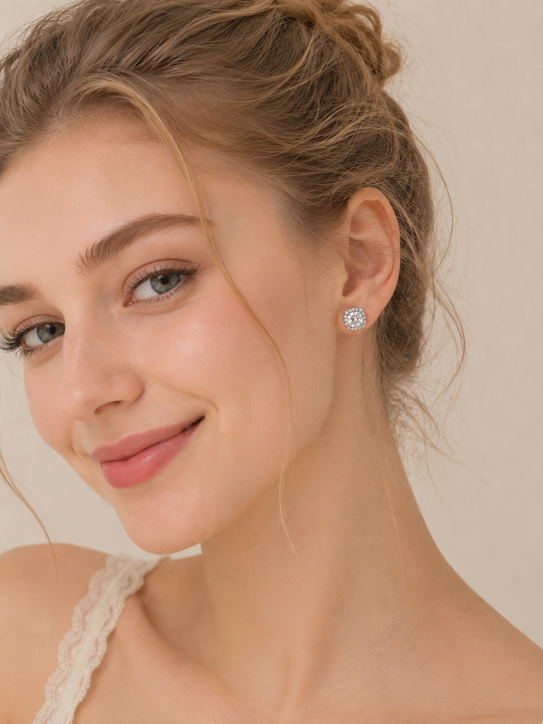 Cushion Cut Halo Stud Earrings