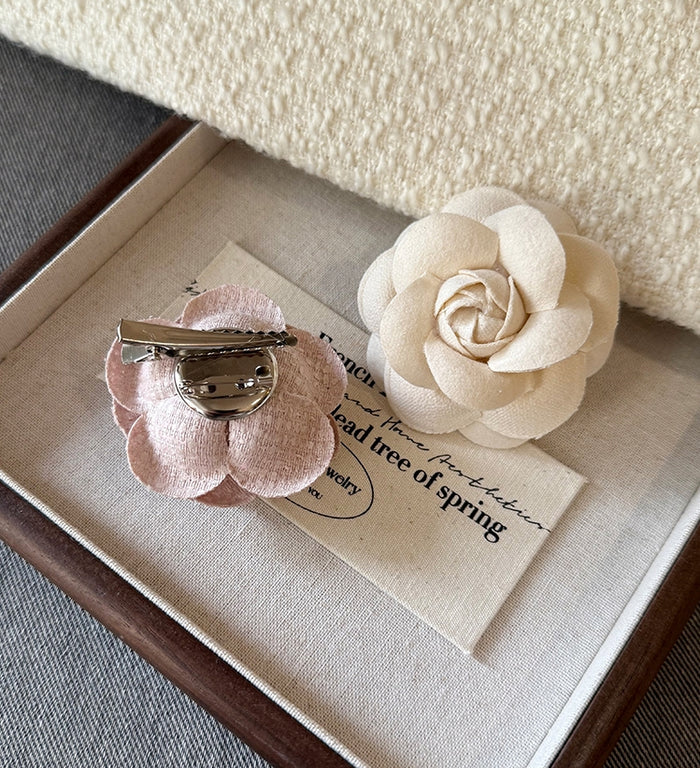 Chanel-Inspired Camellia Brooch &amp; Hair Clip Set (Pink + White)
