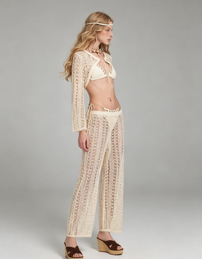 Crochet Hollow-Out Bikini 4-Piece Set