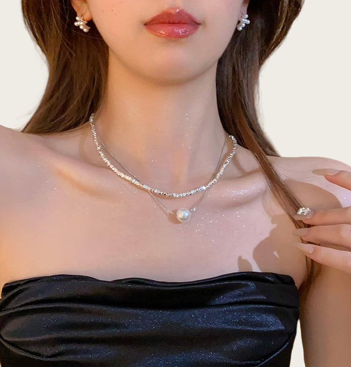 Silver Shimmer Layered Double Necklace