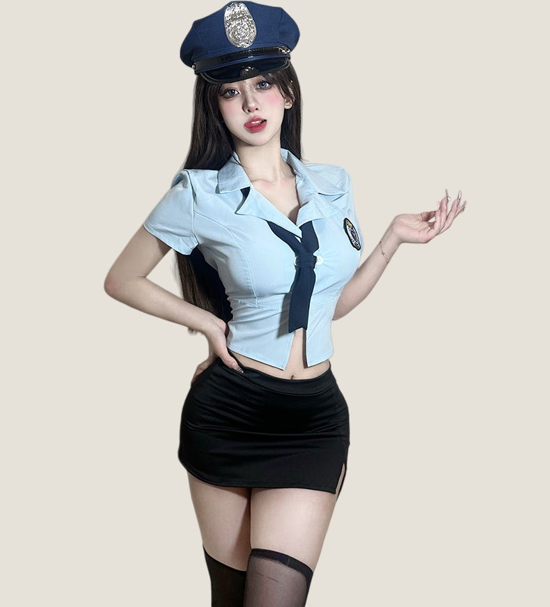 Officer-Inspired Bodycon Lingerie Set (with Stockings and hat)