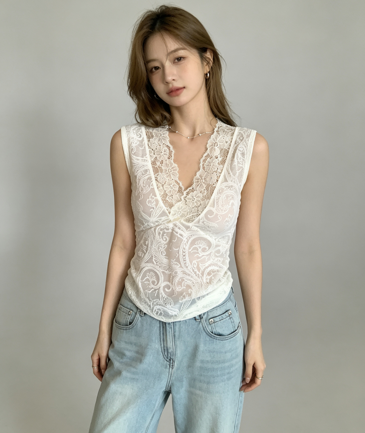 Korean Style Layered Lace V-Neck Camisole