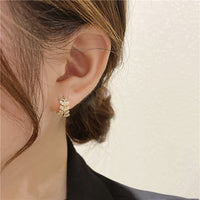 Korean Copper-Plated Silver Leaf Circle Stud Earrings