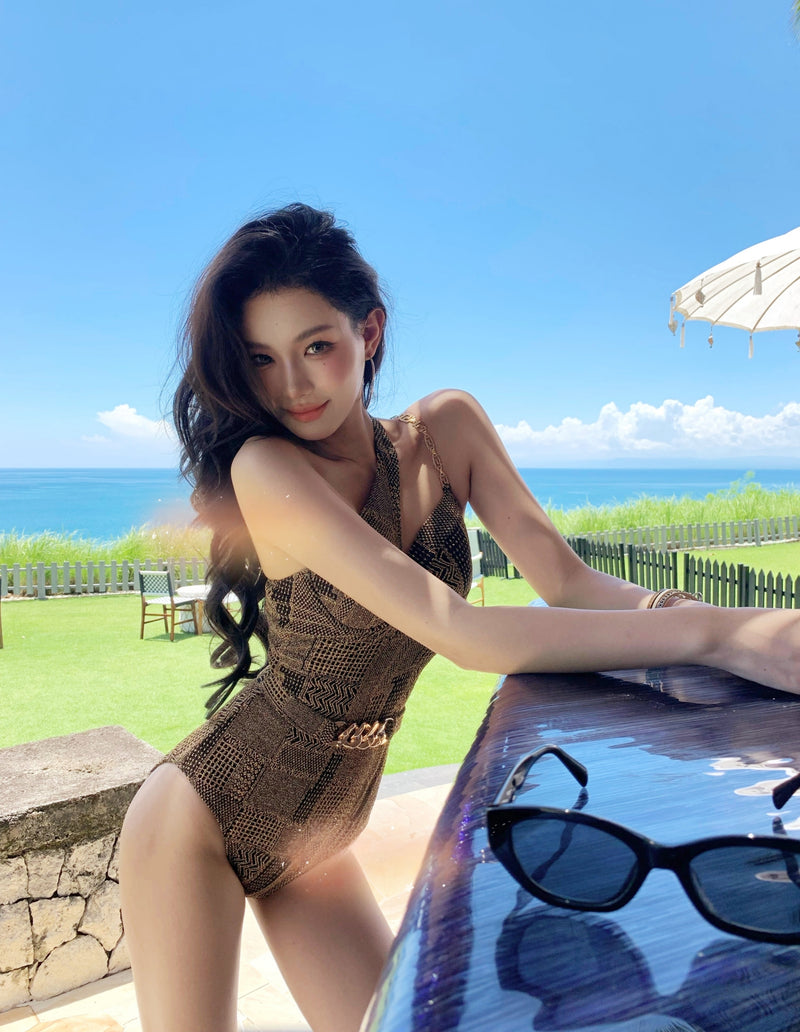 Black &amp; Gold Luxe One-Shoulder Swimsuit