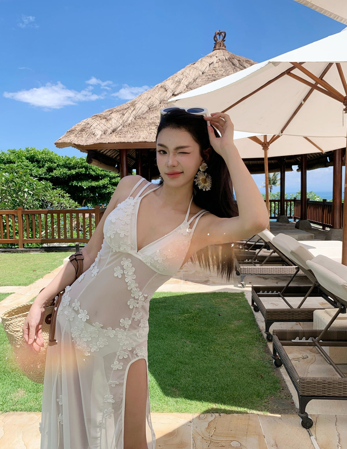 Exquisite 3D Floral Bikini 3-Piece Swimsuit Set