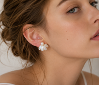 Brushed Petal Pearl Stud Earrings