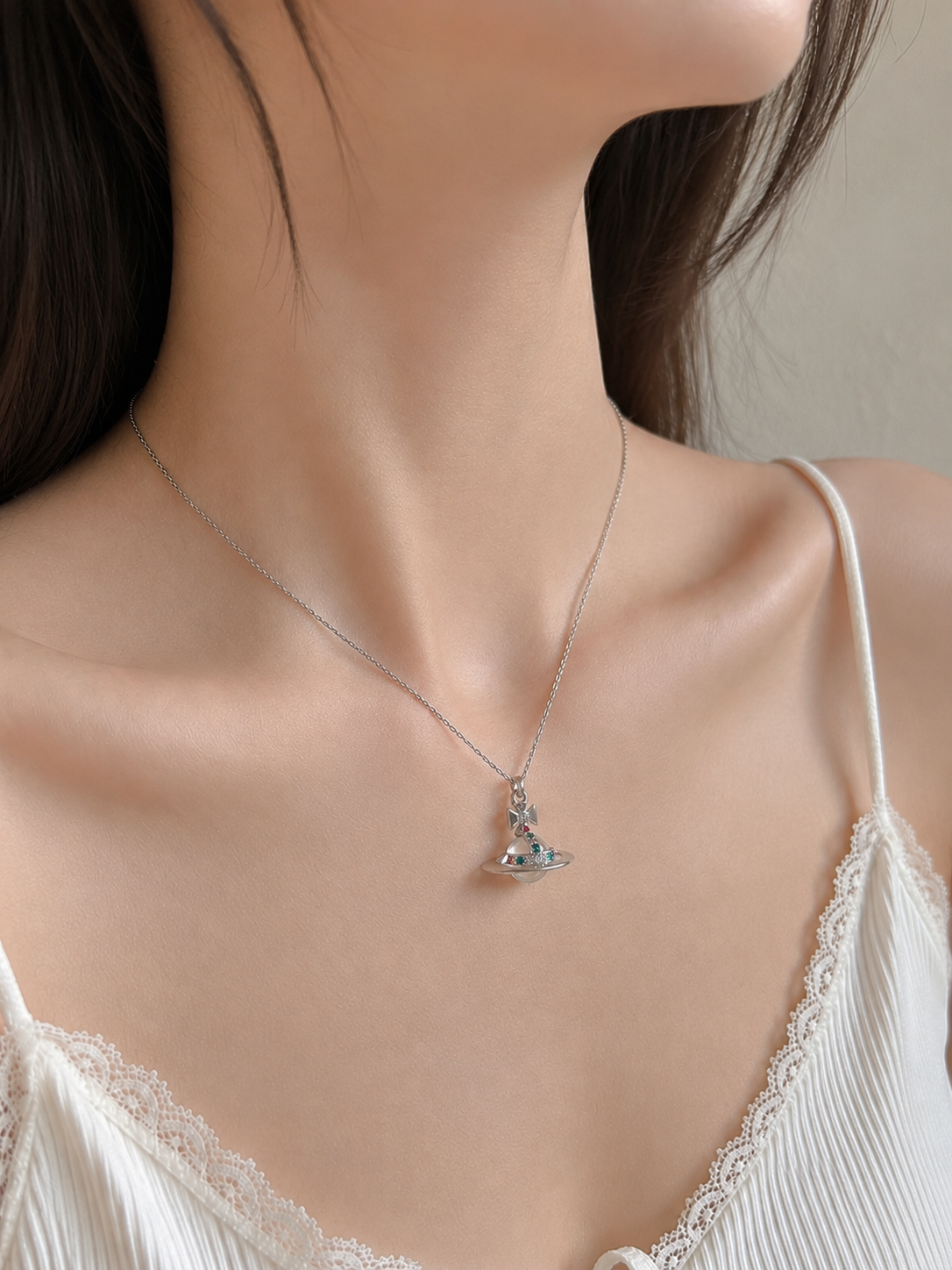 Crystal Saturn Pendant Necklace