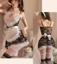 Multi-Piece Maid Lingerie Set with Fishnet Stockings