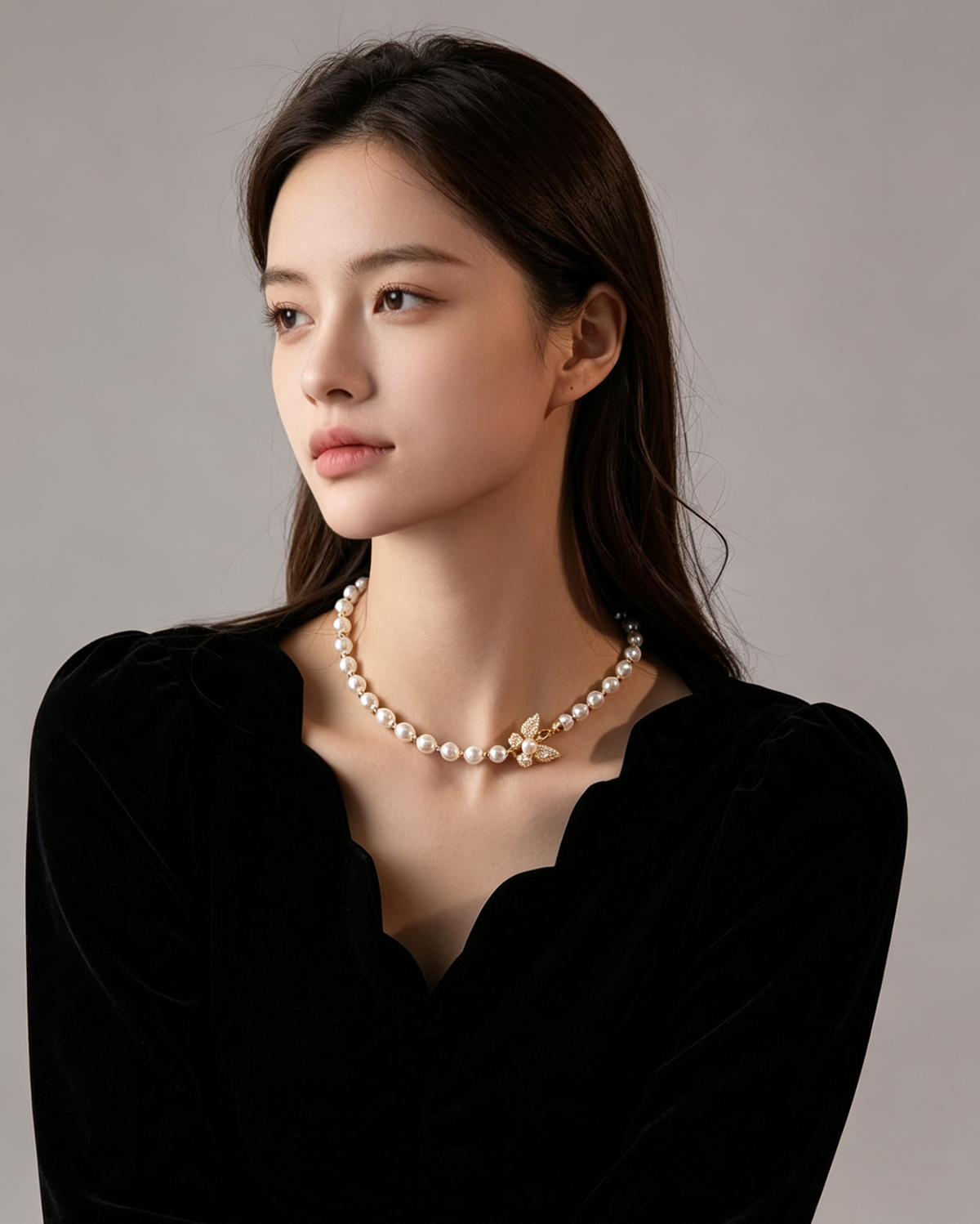 Korean-Inspired Luxury Butterfly Pearl Necklace