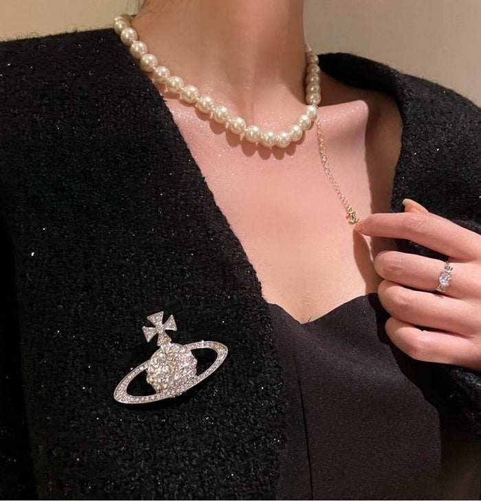 Saturn Full Rhinestone 3D Brooch