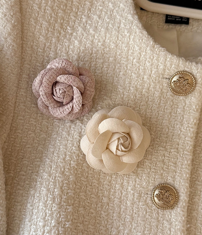 Chanel-Inspired Camellia Brooch &amp; Hair Clip Set (Pink + White)